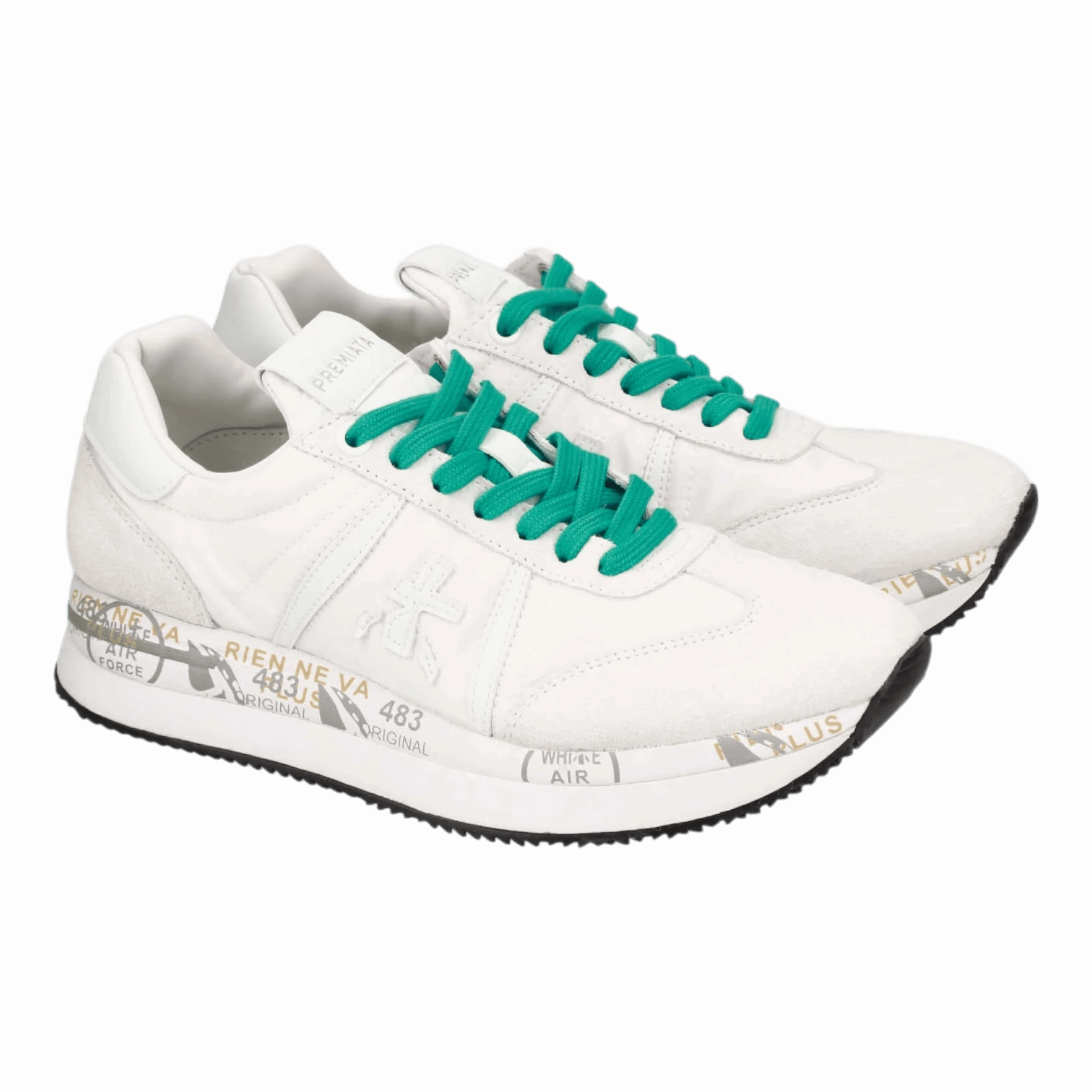 Premiata Conny Italian Premium Sneakers White/Green for Women Conny-7359 Best Sneakers For Marathon Running