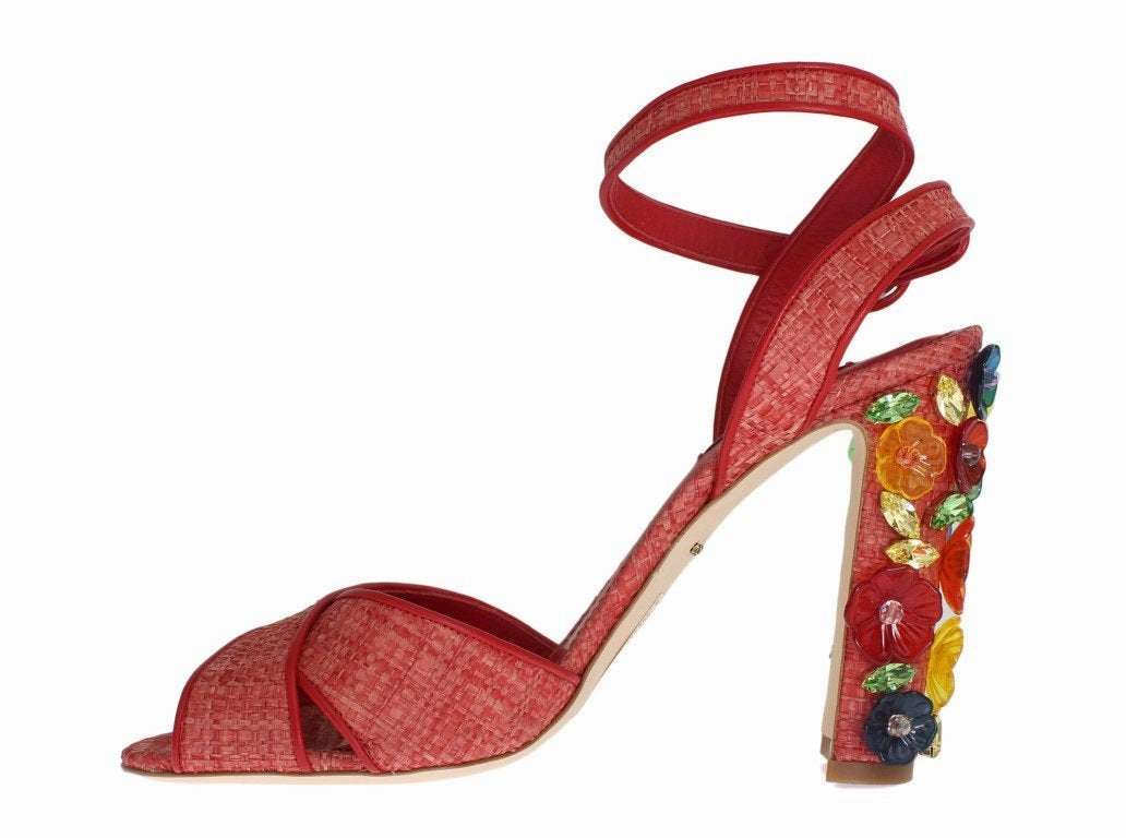 Red Leather Straw Crystal Sandals Clarks Sandals