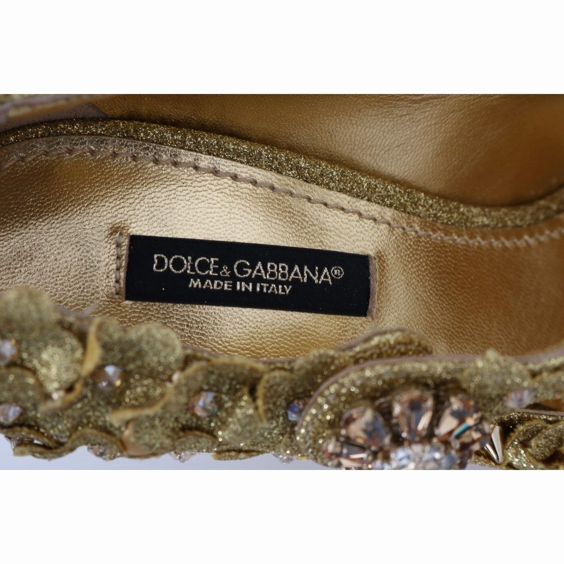Dolce & Gabbana Gold Floral Crystal Mary Janes Pumps Closed Toe And Heel Sandals