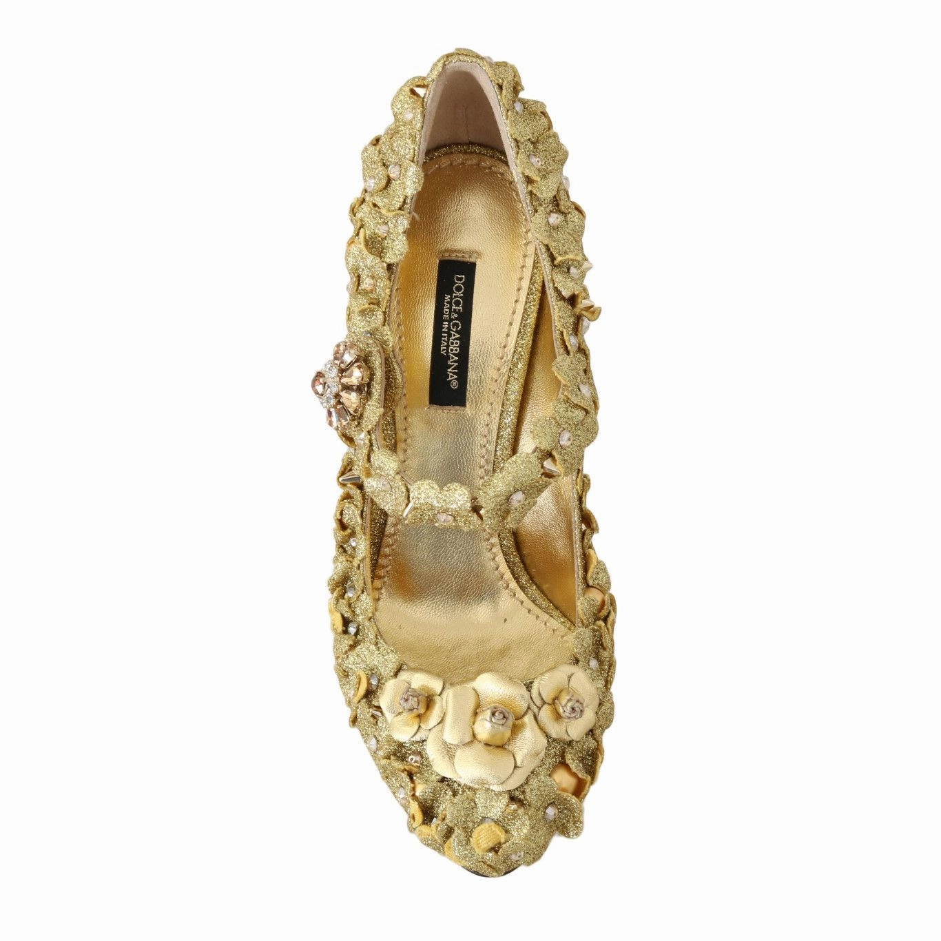 Boat Sandals Dolce & Gabbana Gold Floral Crystal Mary Janes Pumps
