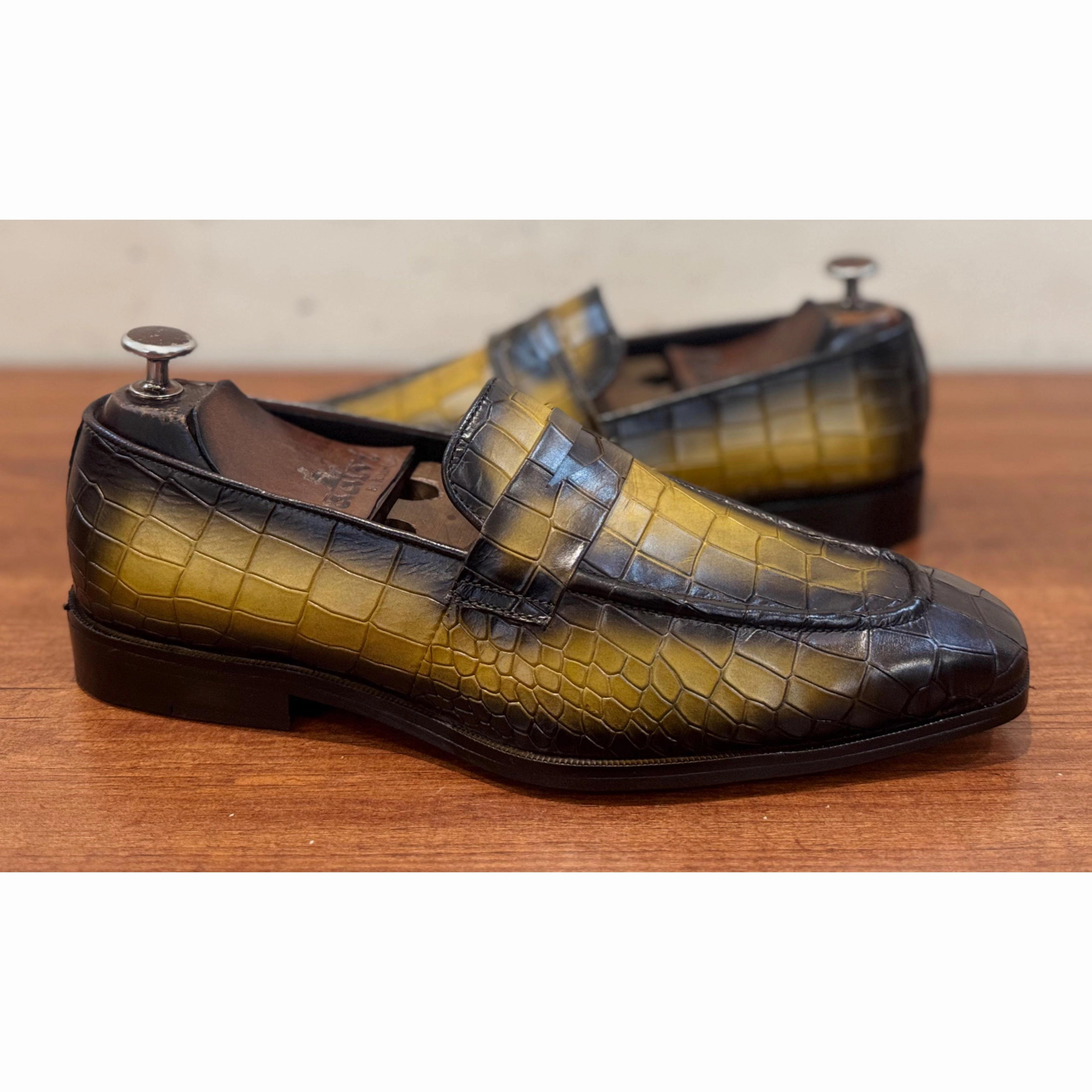 Penny Loafers Croco Yellow Leather Tassel Loafers