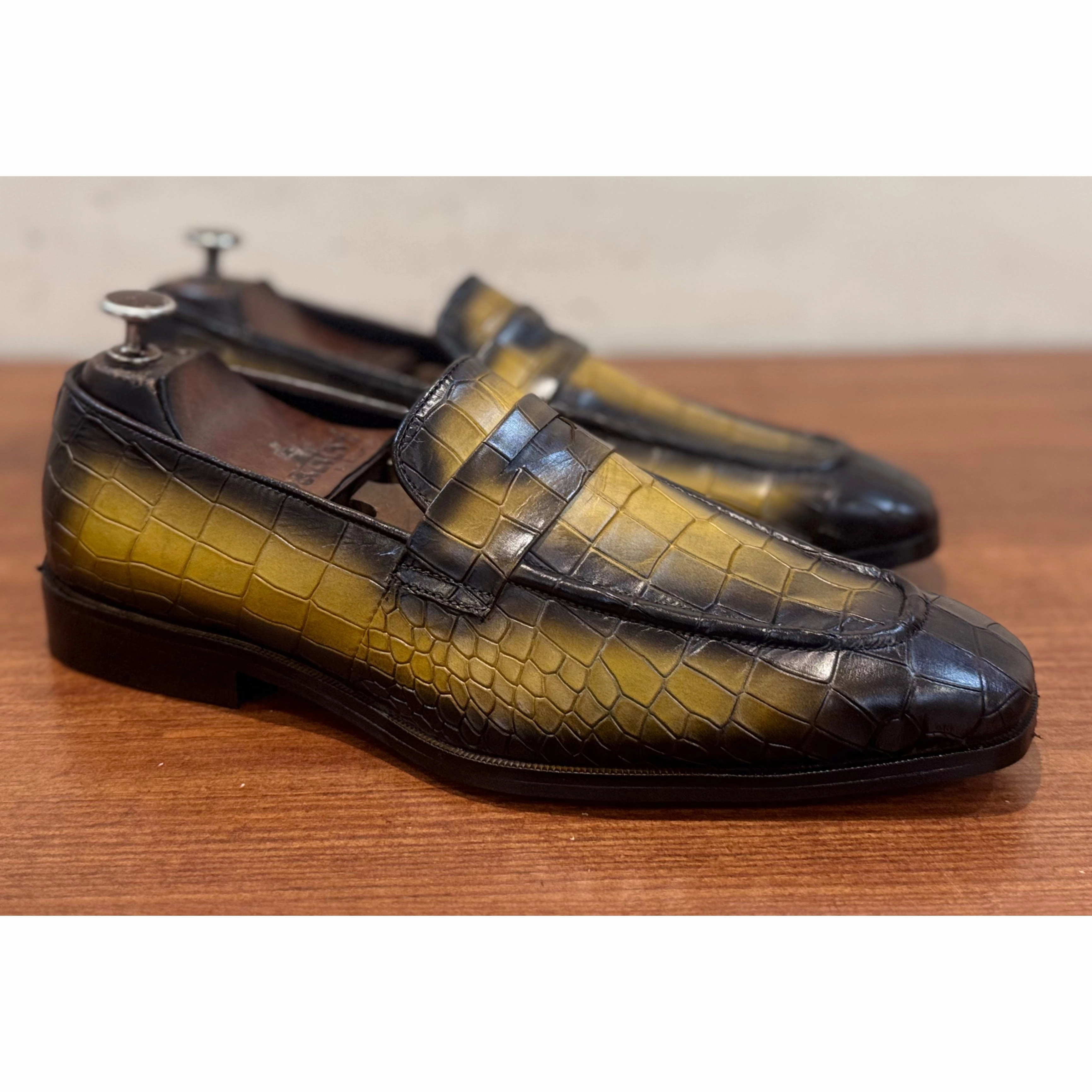 Loafers Tan Penny Loafers Croco Yellow