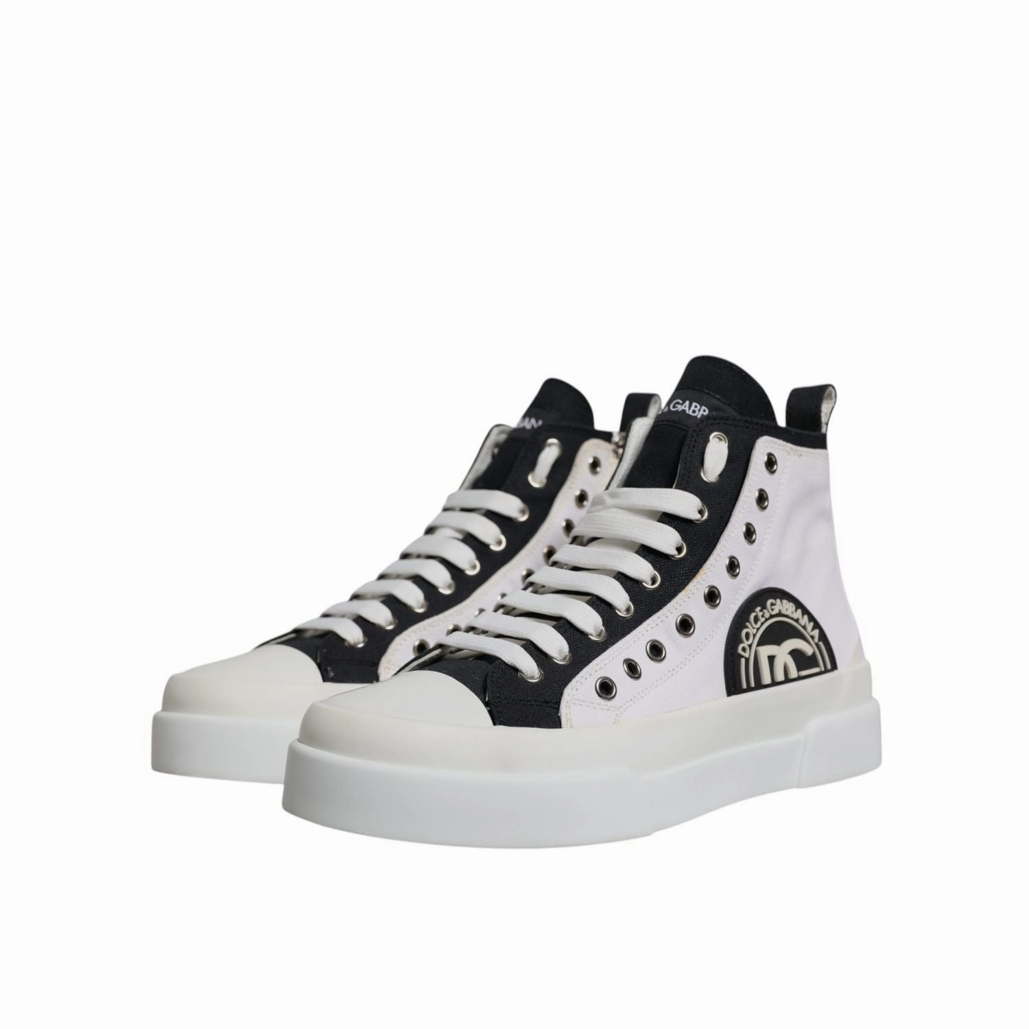Dolce & Gabbana White Black Cotton High Top Sneakers Shoes Chanel Trainer Sneakers