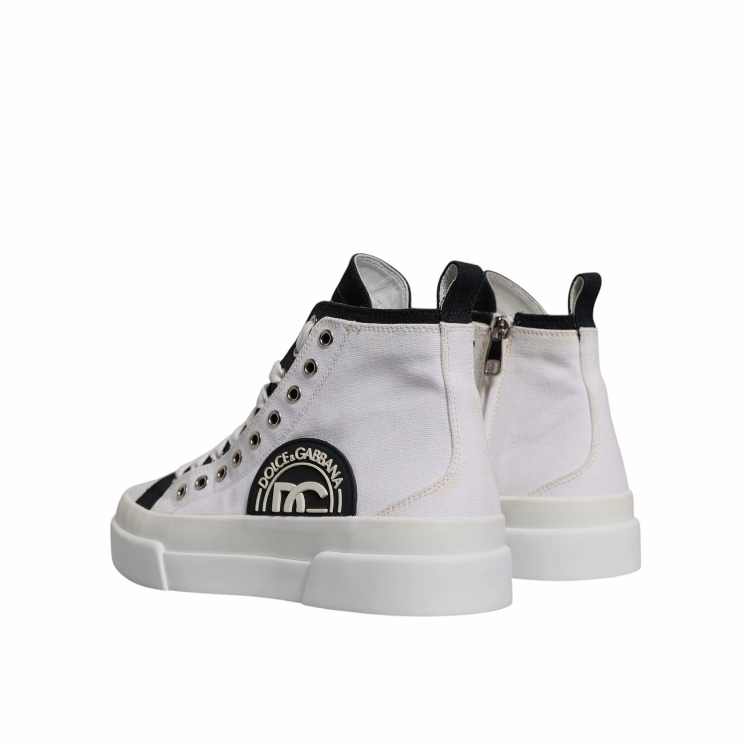 Dolce & Gabbana White Black Cotton High Top Sneakers Shoes Gazelle Sneakers