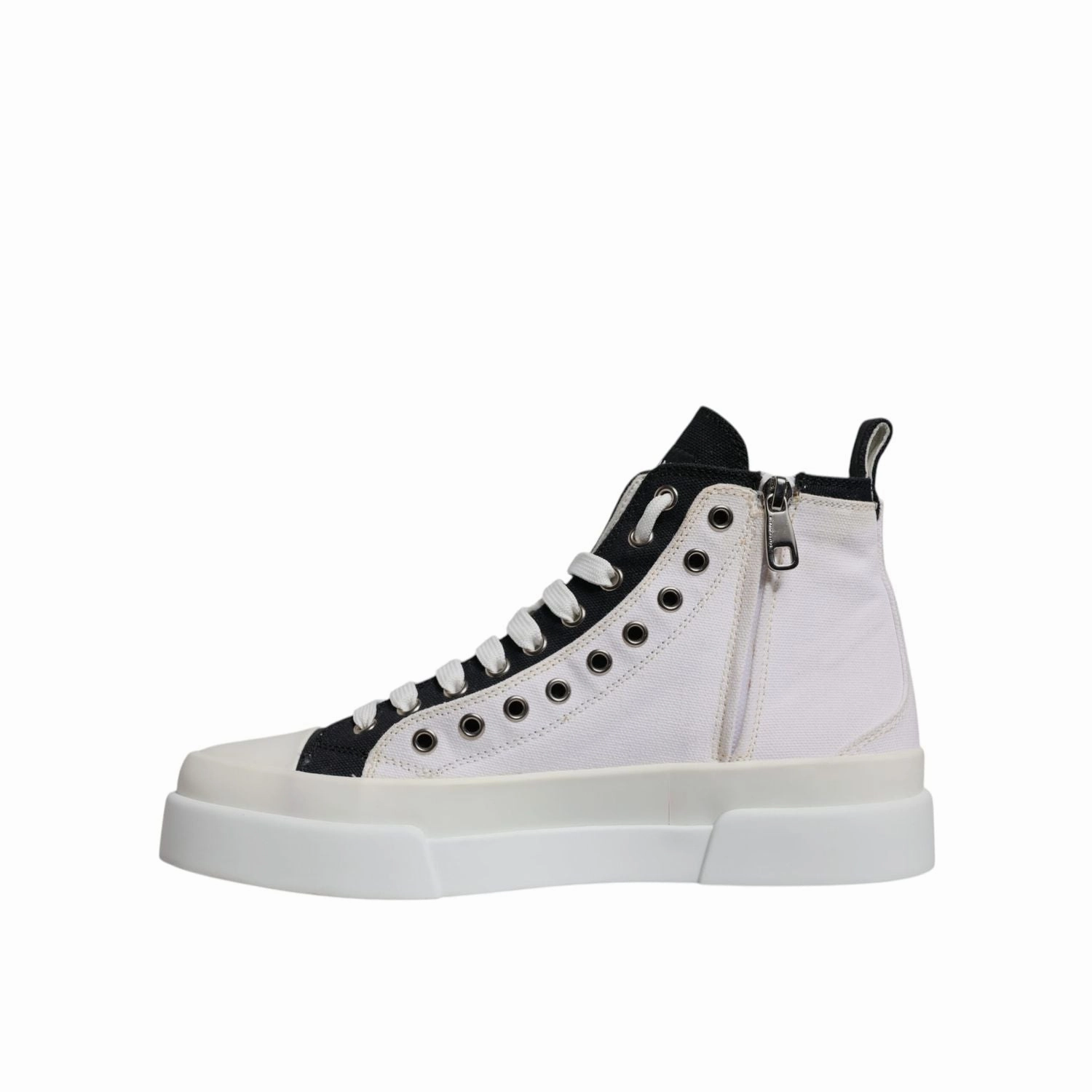Dolce & Gabbana White Black Cotton High Top Sneakers Shoes Silver Sneakers Programs