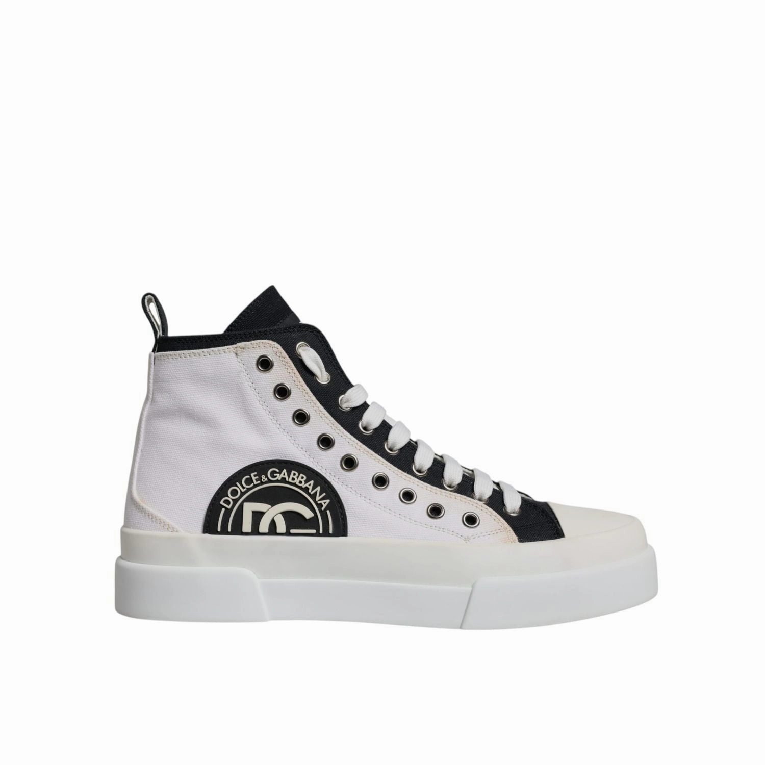 Self Tying Sneakers Dolce & Gabbana White Black Cotton High Top Sneakers Shoes
