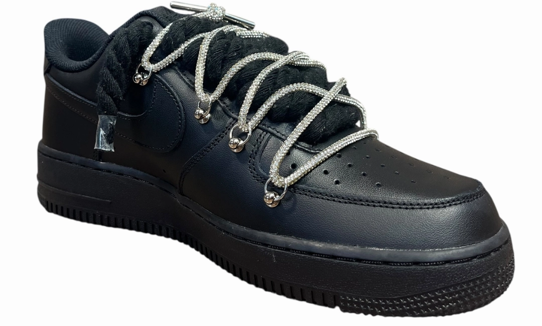 Asic Shoes For Overpronation Nike Air Force 1 Black Double Rope Laces Black/Silver