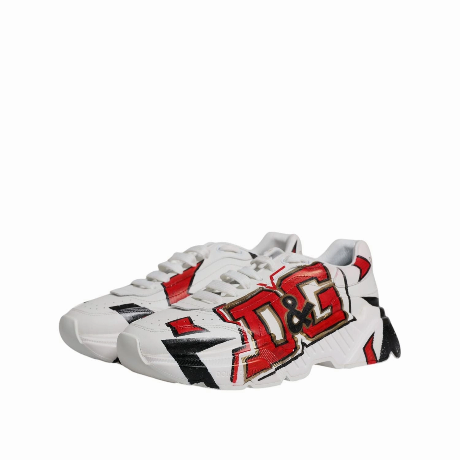 Dolce & Gabbana White Daymaster Hand Painted Sneakers Shoes Snakeskin Sneakers