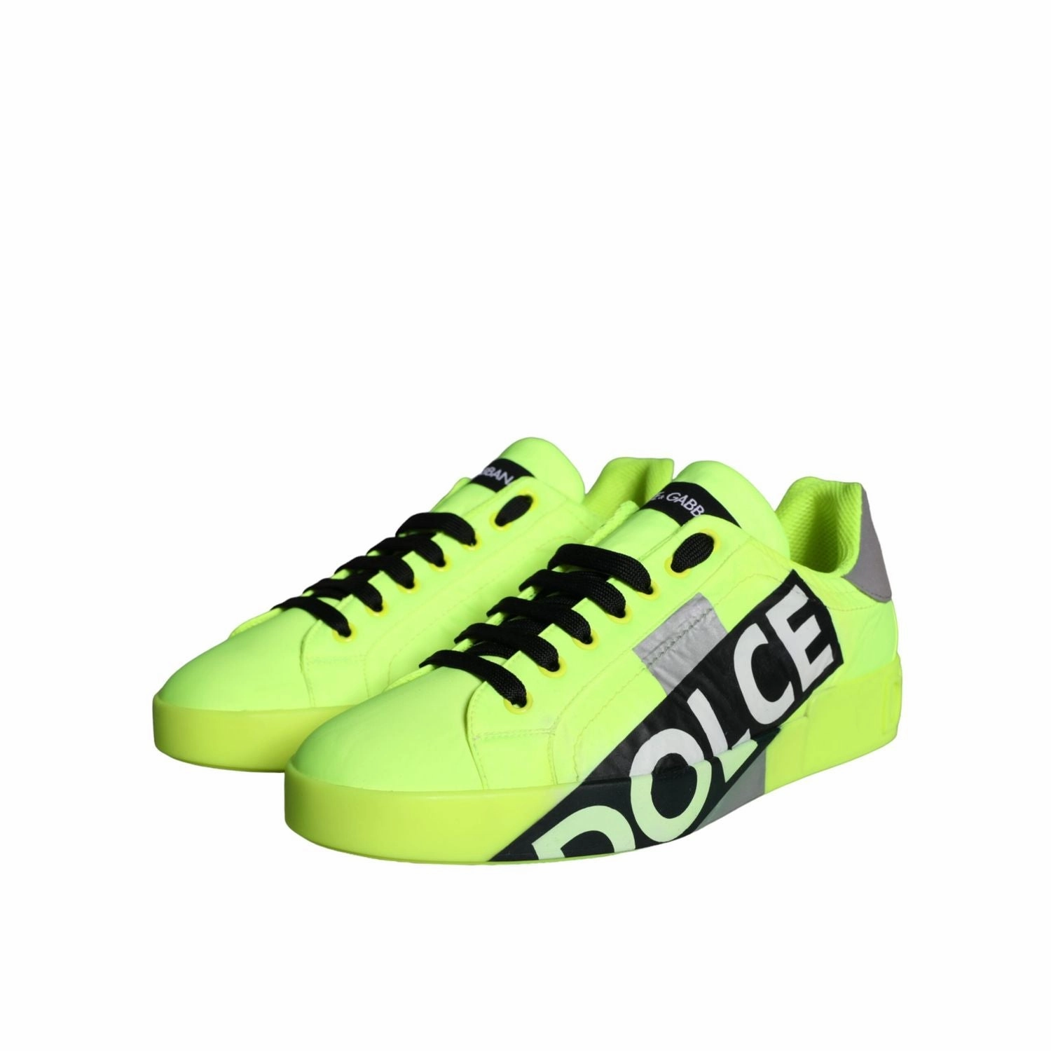 Dolce & Gabbana Neon Green Logo Tape Low Top Sneakers Shoes Wide Tennis Sneakers