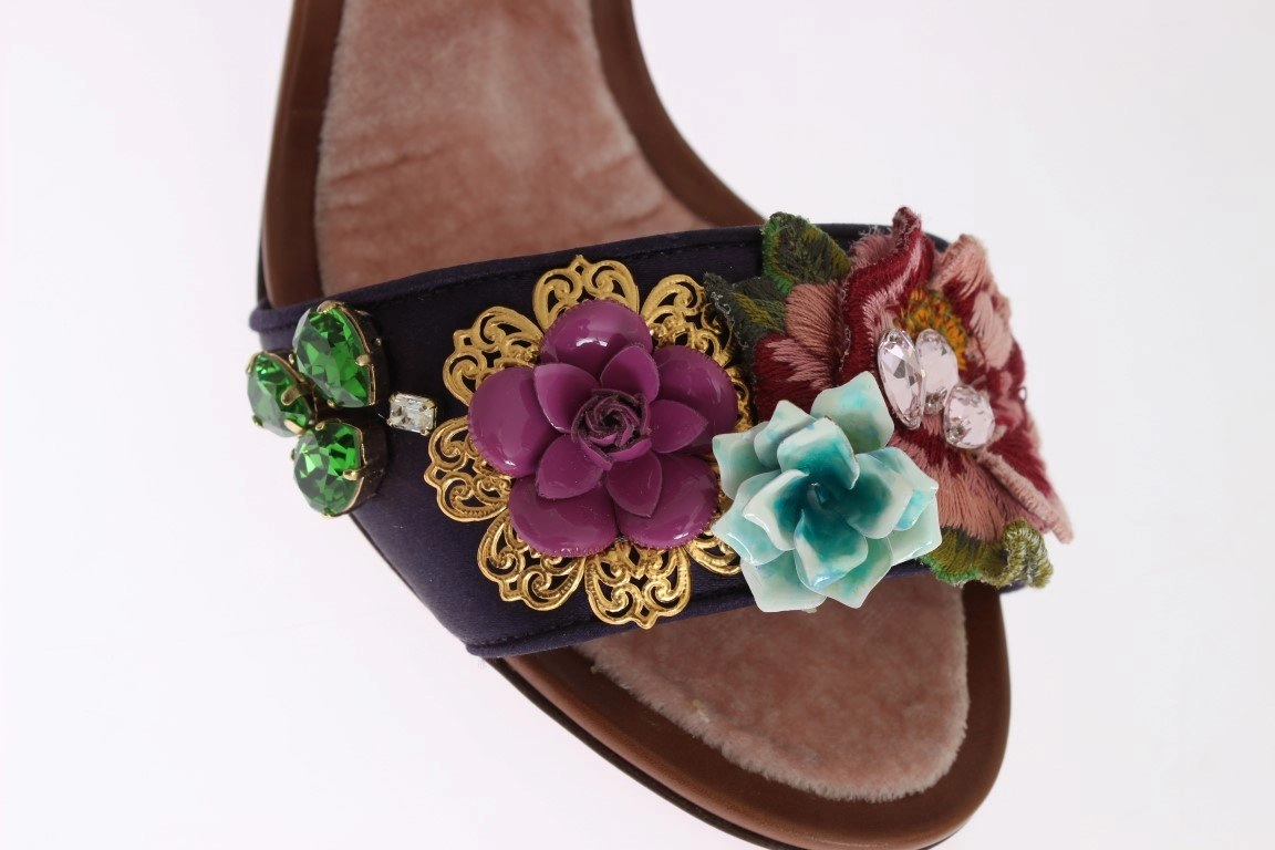 Purple Floral Crystal Leather Sandals Prison Sandals