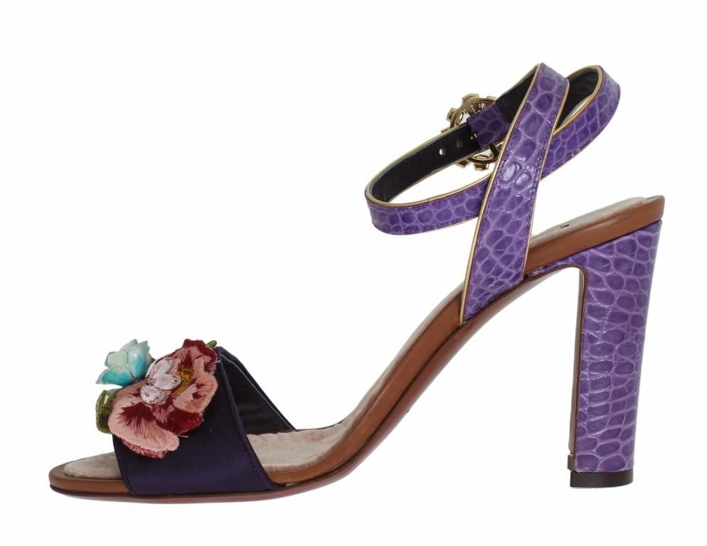 Sandals Women Purple Floral Crystal Leather Sandals