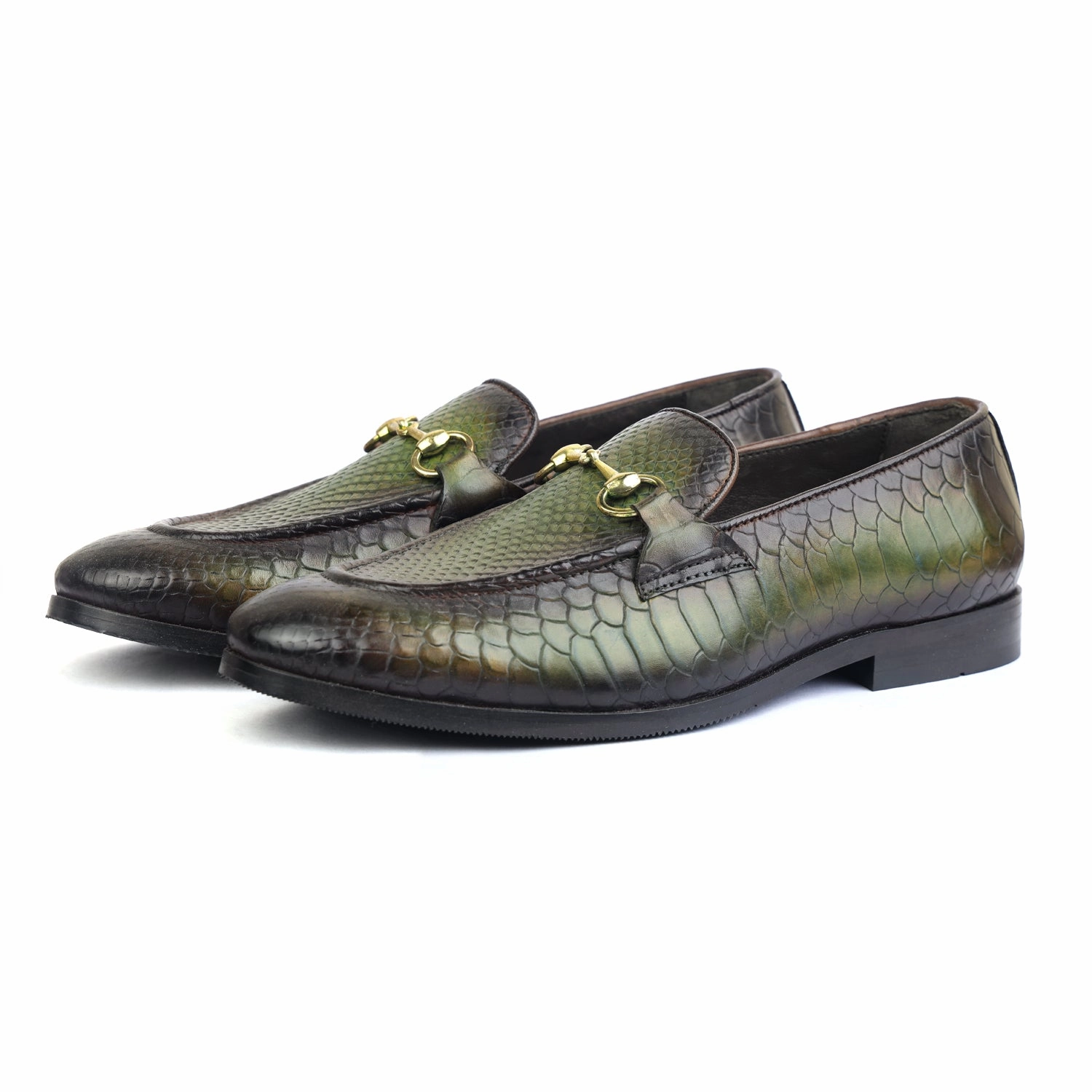 Slip-on Loafers Python Embossed Loafers Green