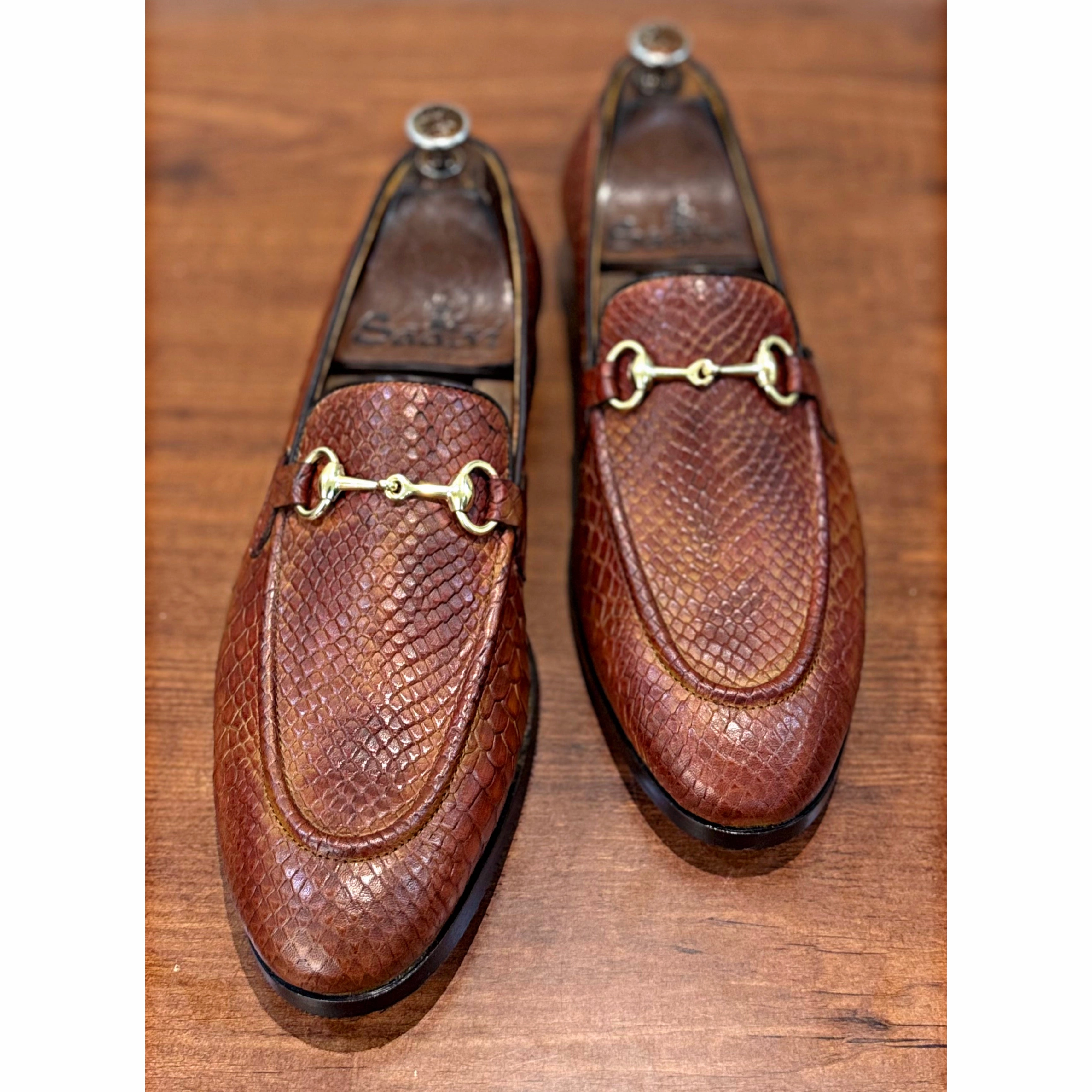 Composite Toe Loafers Python Horsebit Loafers Tan