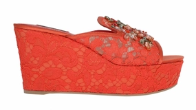 Flat Sandals Size 12 Red Lace Crystal Mules Wedge Sandal Shoes