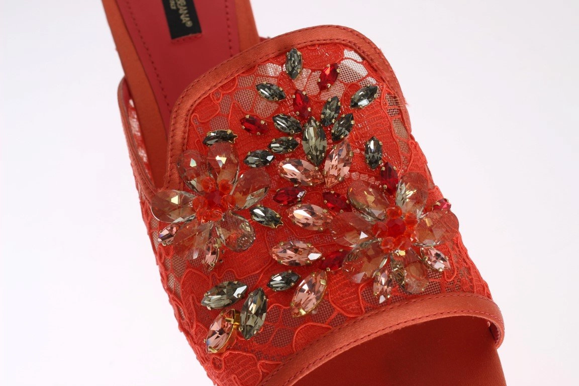 Designer Flat Sandals Red Lace Crystal Mules Wedge Sandal Shoes
