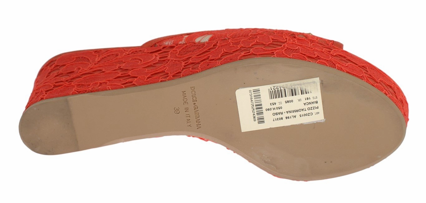 Red Lace Crystal Mules Wedge Sandal Shoes Comfortable Wedding Sandals