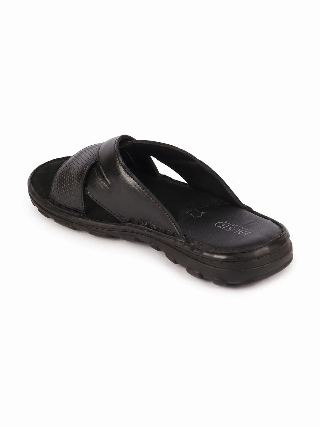 Eeyore Slippers Men Black Genuine Leather Criss Cross Strap Open Toe Suede Leather Insole Slippers