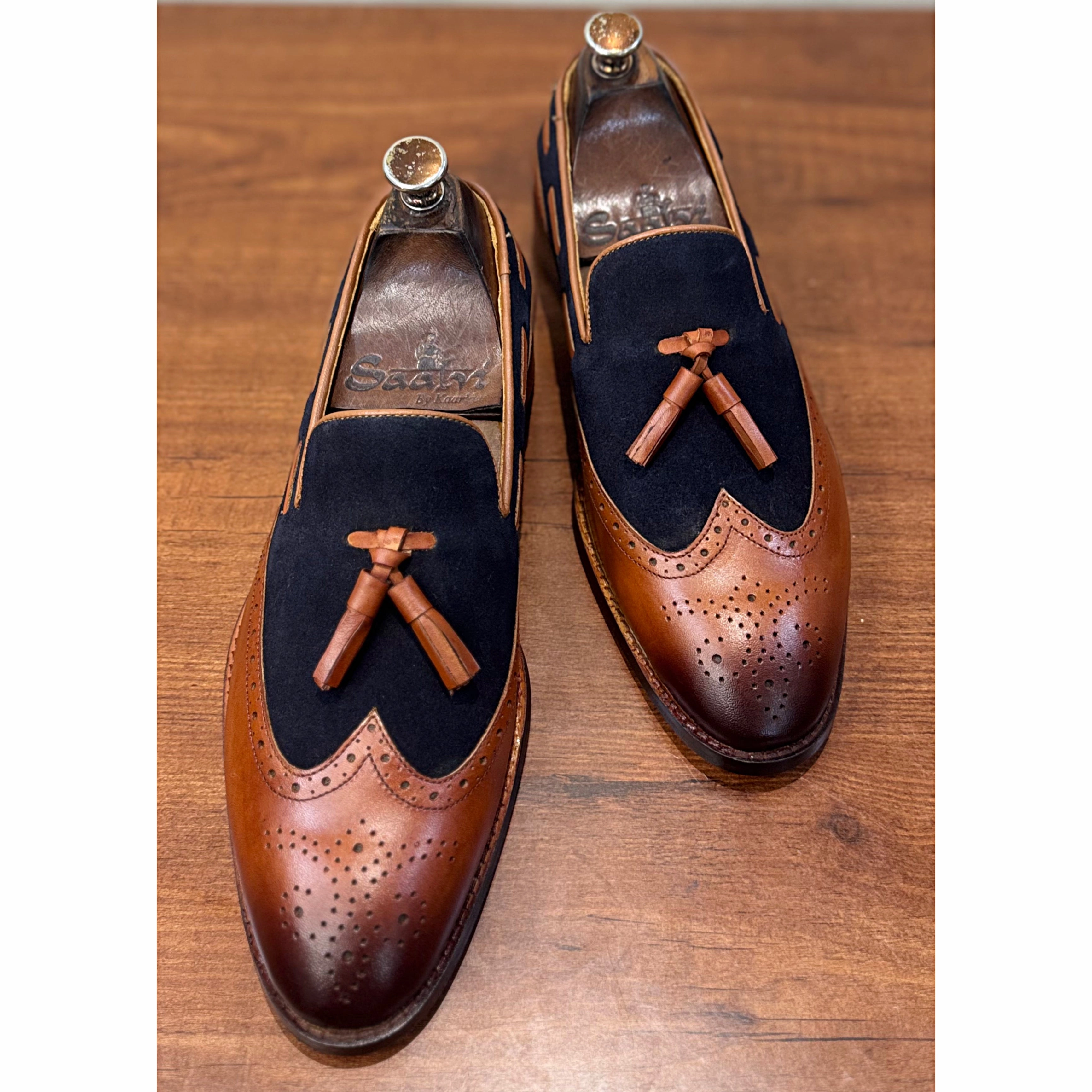 Loafers Square Toe Brouge Combination Loafers - Tan