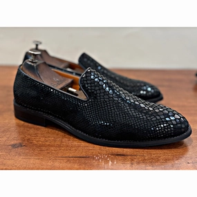 Ostrich Skin Loafers Snake Foil Loafers Black