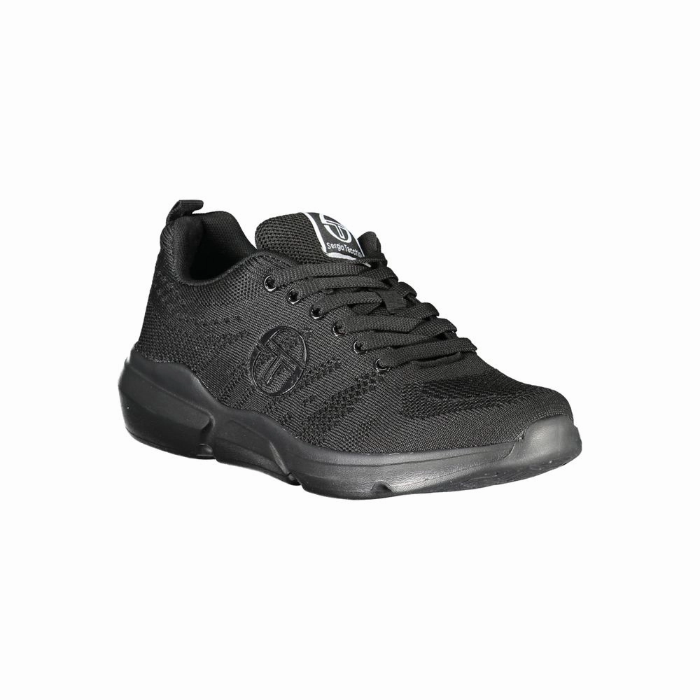 European Casual Shoes Sleek Black Lace-up Sneakers with Contrast Detailing