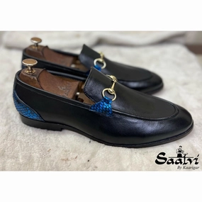 Horsebit Loafers Blue Foil Gathered Leather Loafers