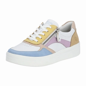 Remonte by Rieker Women's Pearl White Leather Sneakers - Aqua/Weiss/Rose/Sun/Mauve/Tan Got Sneakers