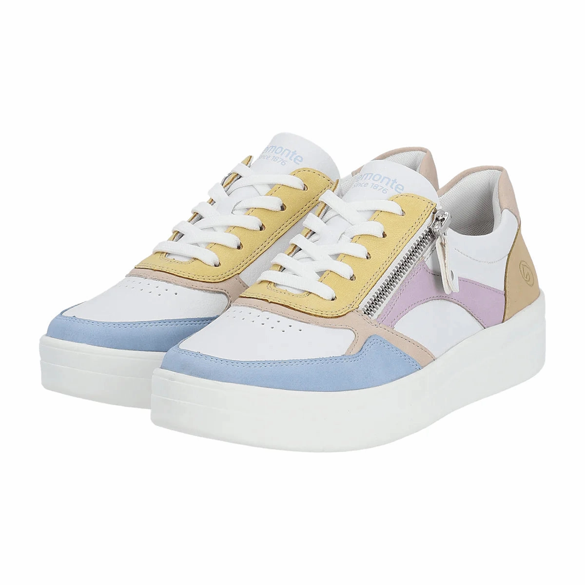 Sneakers For Overpronators Remonte by Rieker Women's Pearl White Leather Sneakers - Aqua/Weiss/Rose/Sun/Mauve/Tan