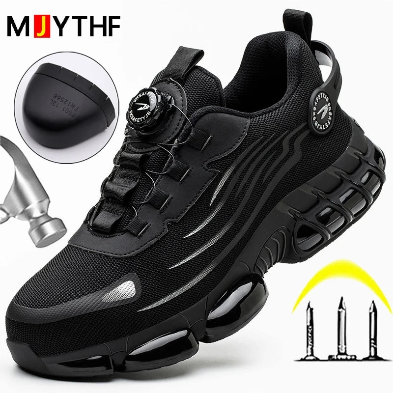 Flat Hoka Shoes Rotating Button New Safety Shoes Men Anti-smash Anti-puncture Work Shoes Fashion Men Sport Shoes Security Protective Boots Men