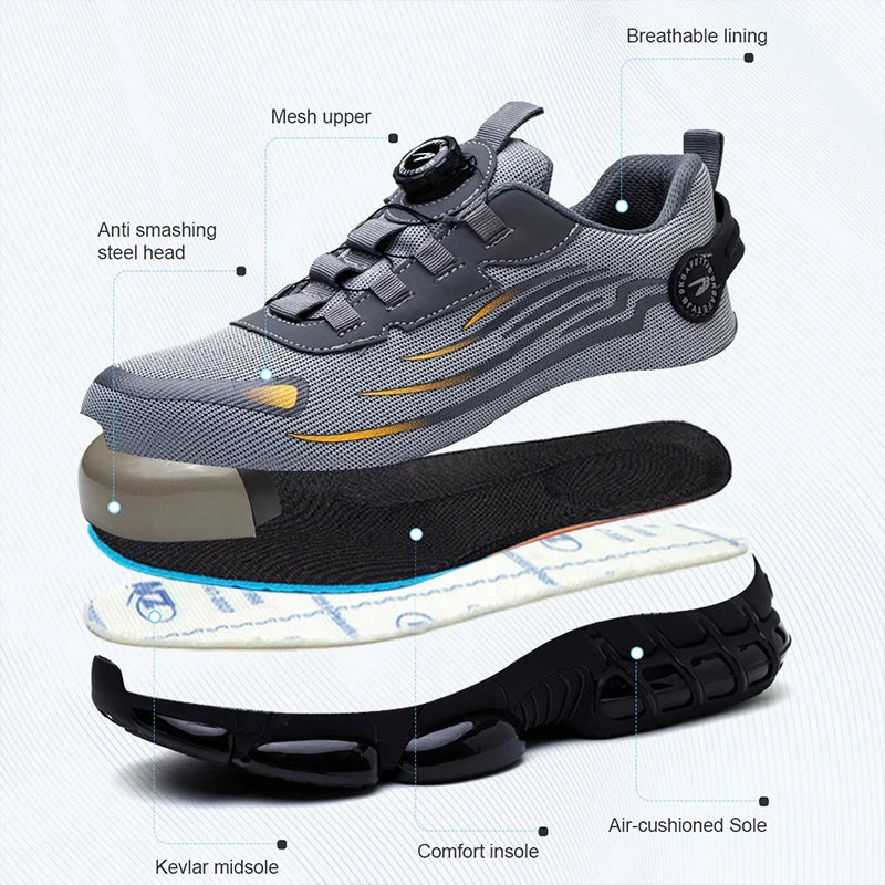 Rotating Button New Safety Shoes Men Anti-smash Anti-puncture Work Shoes Fashion Men Sport Shoes Security Protective Boots Men Water Shoes For Flat Feet