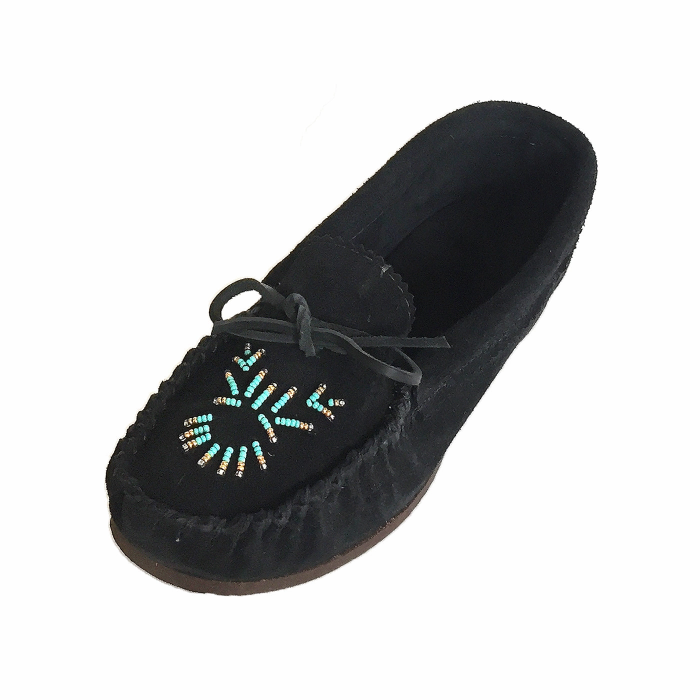 Running Shoes Belfast Women's Rubber Sole Black Beaded Moccasins