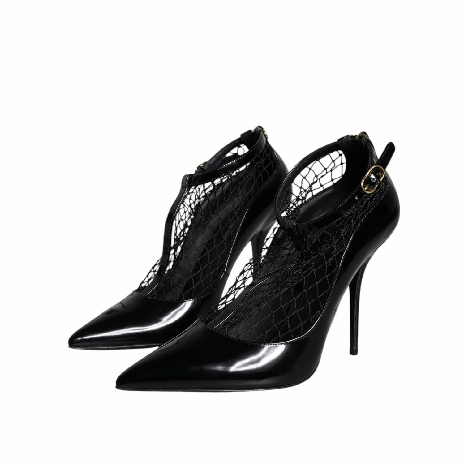 Dolce & Gabbana Black Mesh Patent Leather Heels Pumps Shoes Oc Running