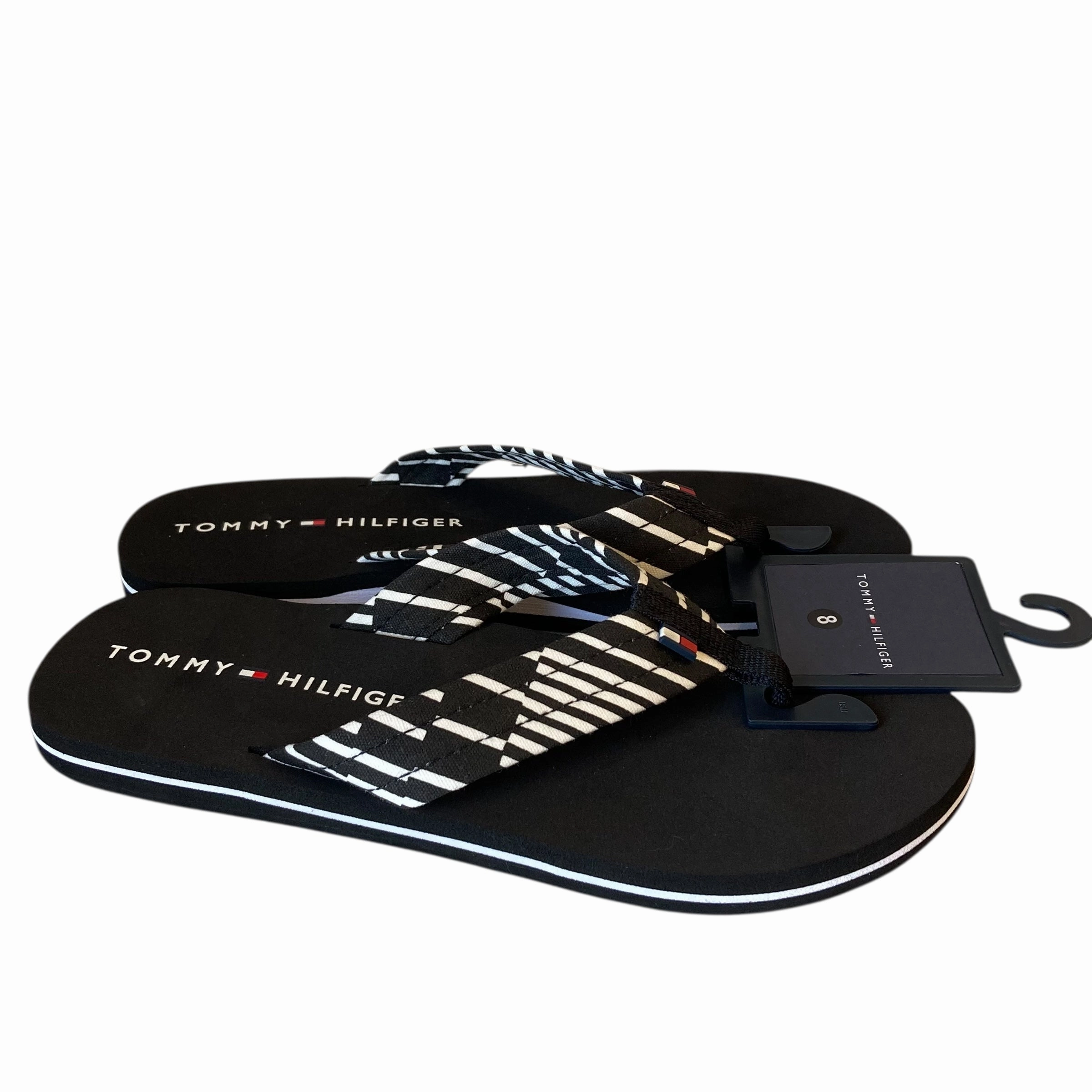 Sandals Flip Flops By Tommy Hilfiger In Black & White, Size:8 Flip Flops Circuit