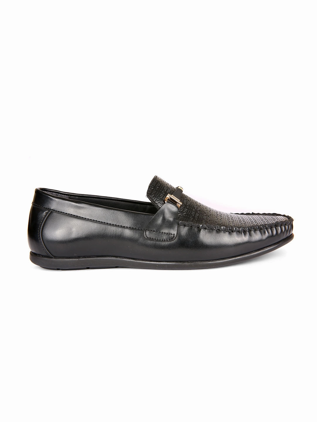 Scandal Textured Loafers With Buckle Loafers Black