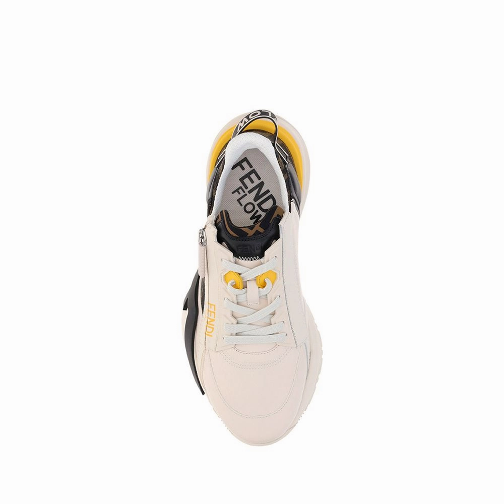 Foot Running Shoes Fendi White Calf Leather Bos Taurus Athletic Sneakers