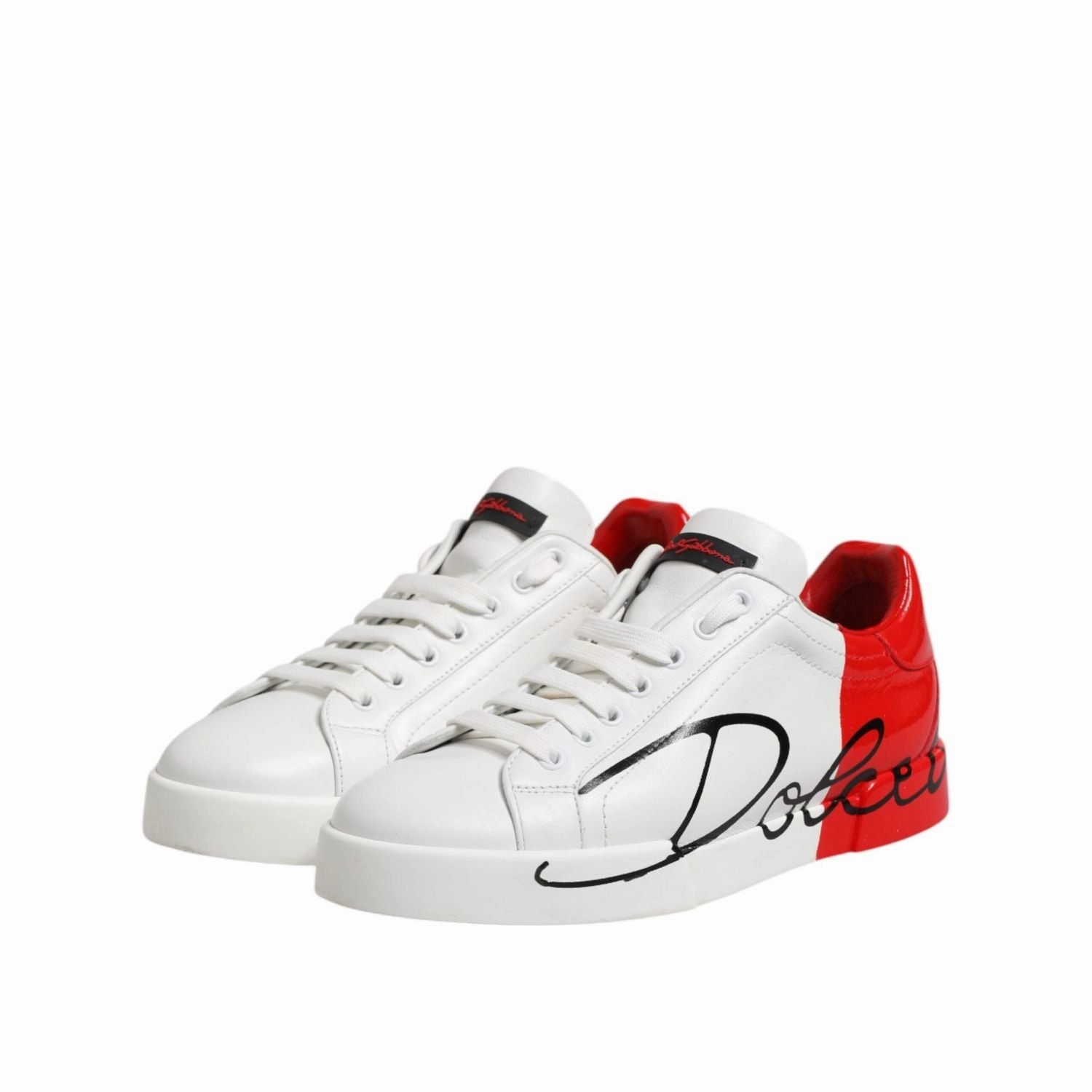 Burgundy Sneakers Dolce & Gabbana White Red Logo Low Top Leather Sneakers Shoes