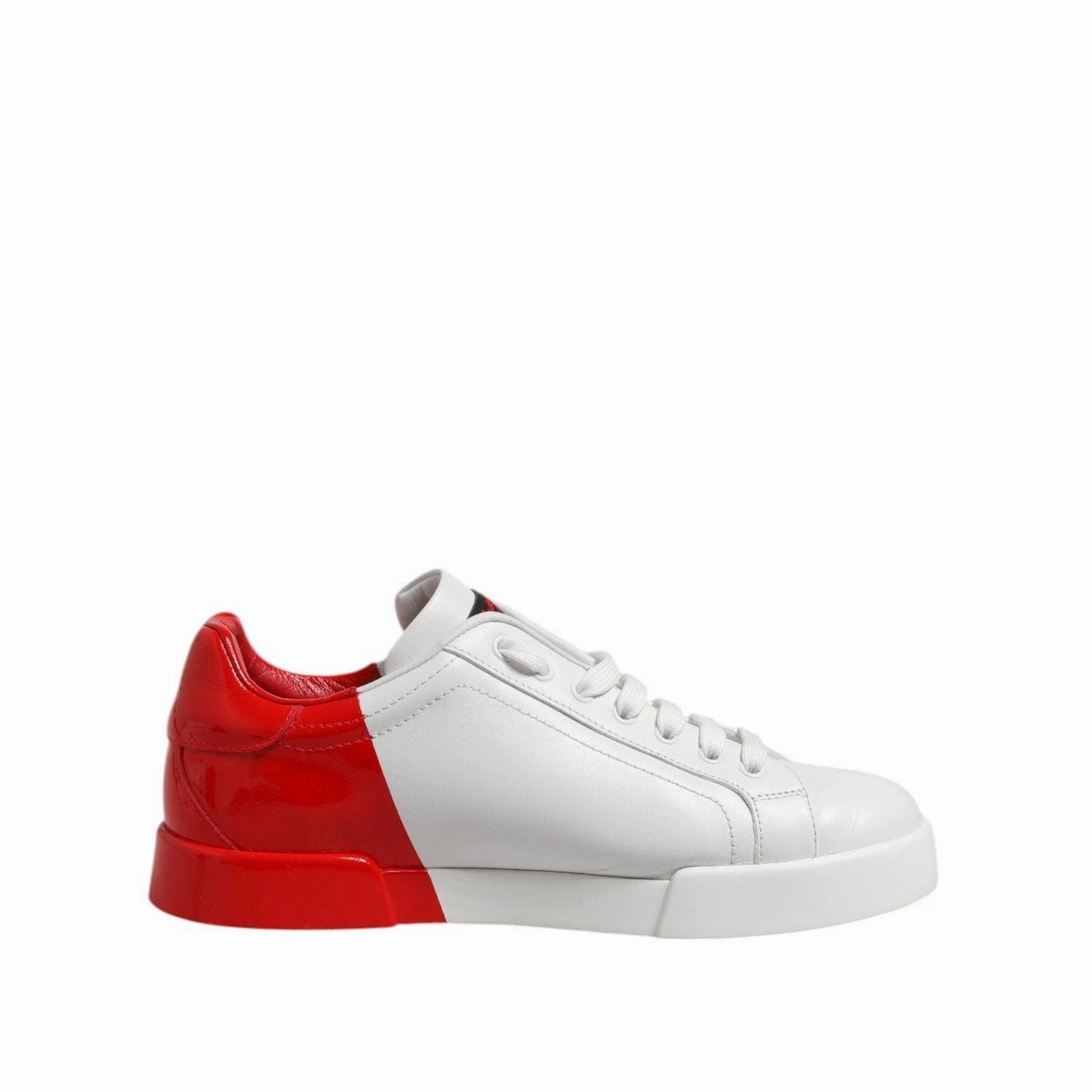 Dolce & Gabbana White Red Logo Low Top Leather Sneakers Shoes Pointed Toe Sneakers