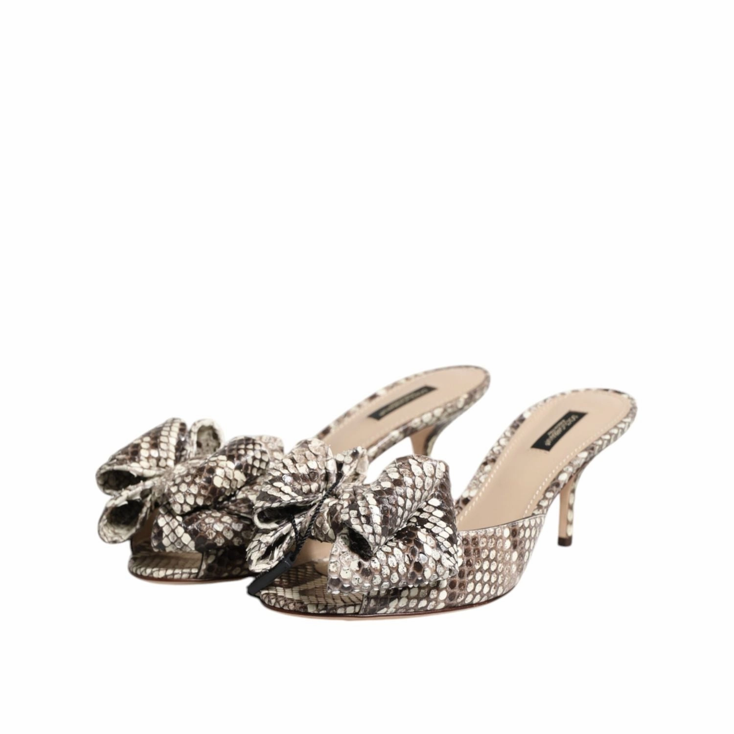 Dolce & Gabbana Multicolor Keira Bow Leather Peep Toe Mules Shoes Loop Sandals