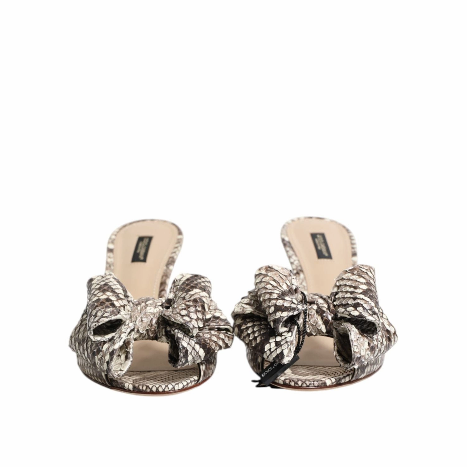 Dolce & Gabbana Multicolor Keira Bow Leather Peep Toe Mules Shoes Platform Mule Sandals