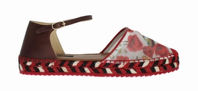 Braided Sandals Heels Floral Leather Espadrilles Sandals