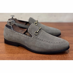 Semi Brogues Grey Suede Loafers Pinch Penny Loafers