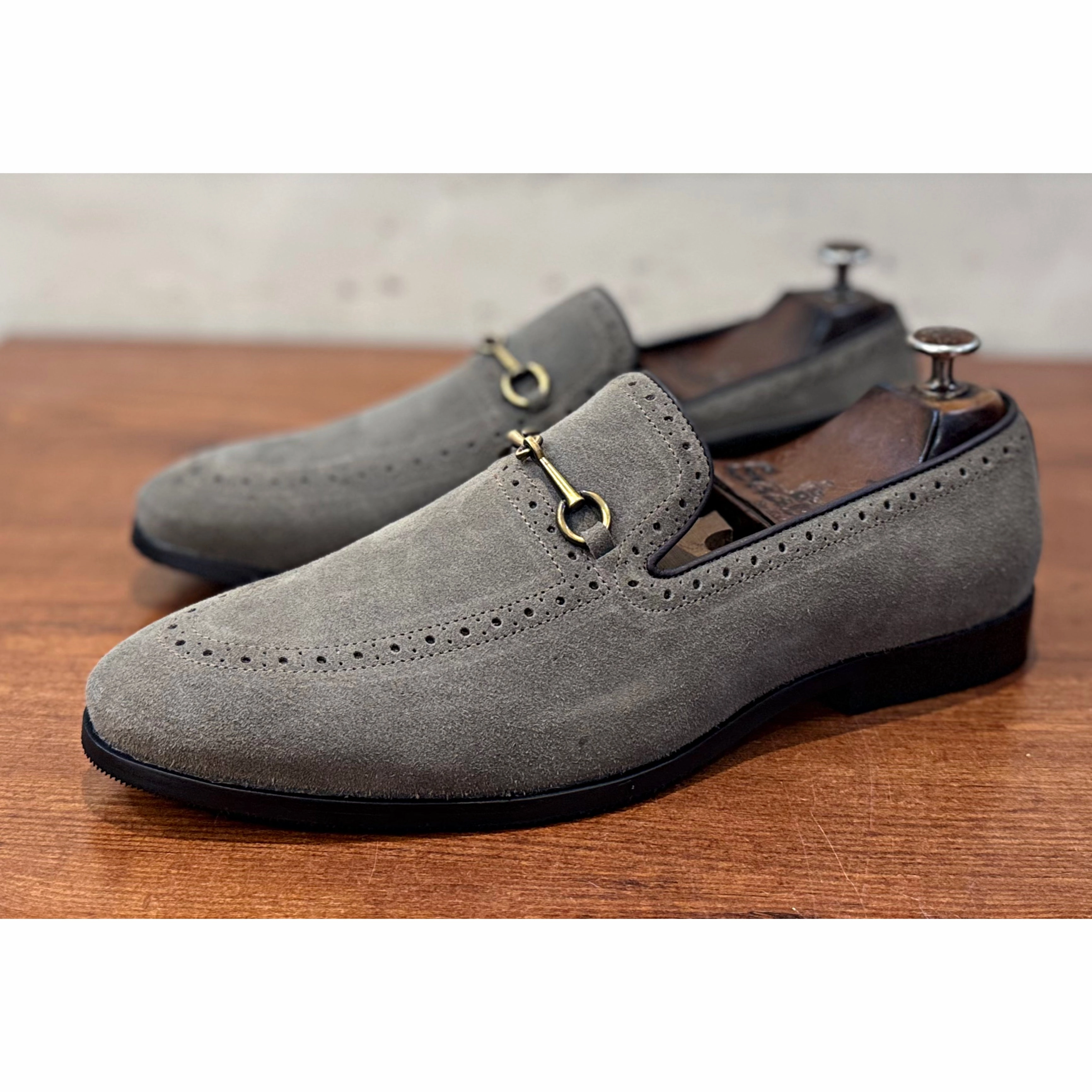 Semi Brogues Grey Suede Loafers Spectator Loafers