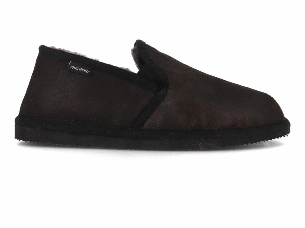 SHEPHERD Men Lambskin Slippers 'Bosse', black Long Bay Slippers