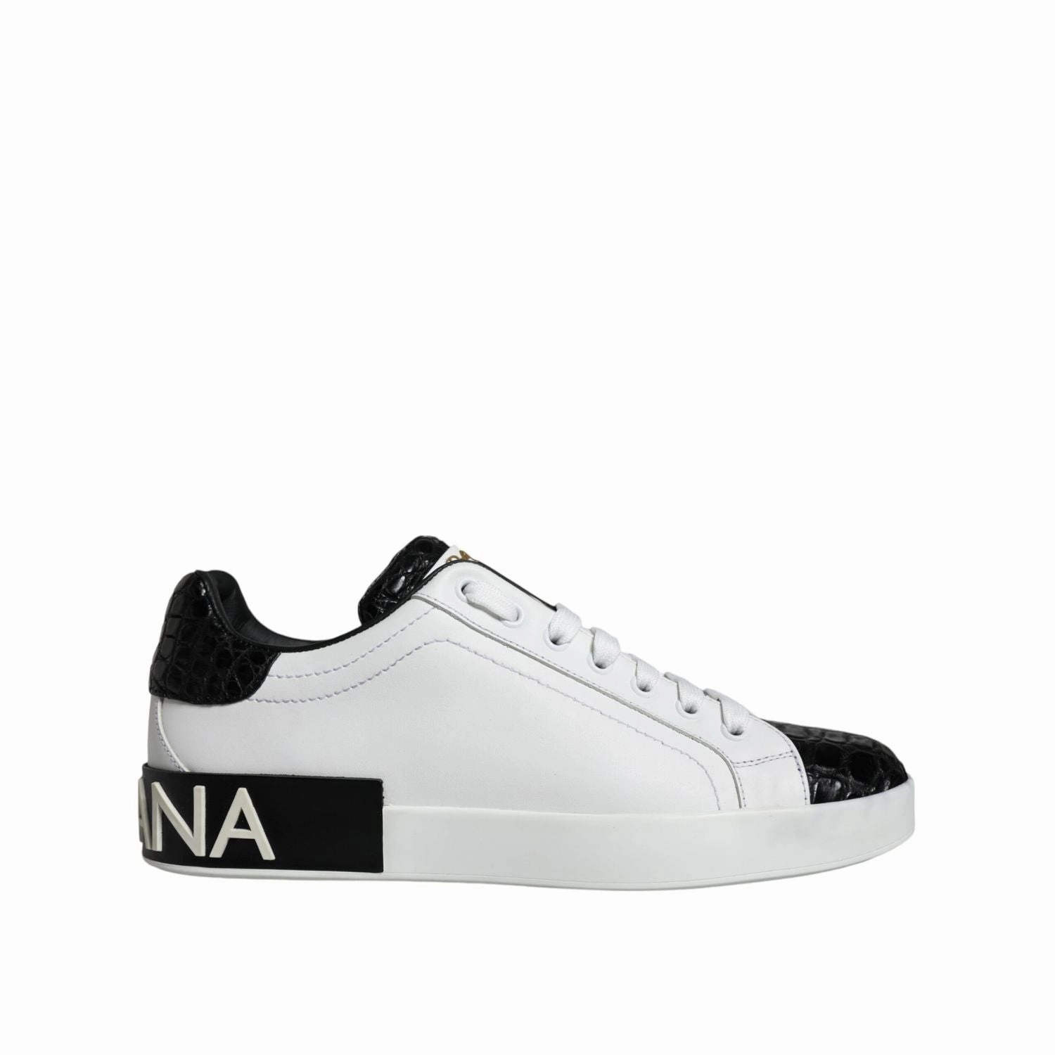 White High Heel Sneakers Dolce & Gabbana Black Leather Logo Portofino Sneaker Shoes