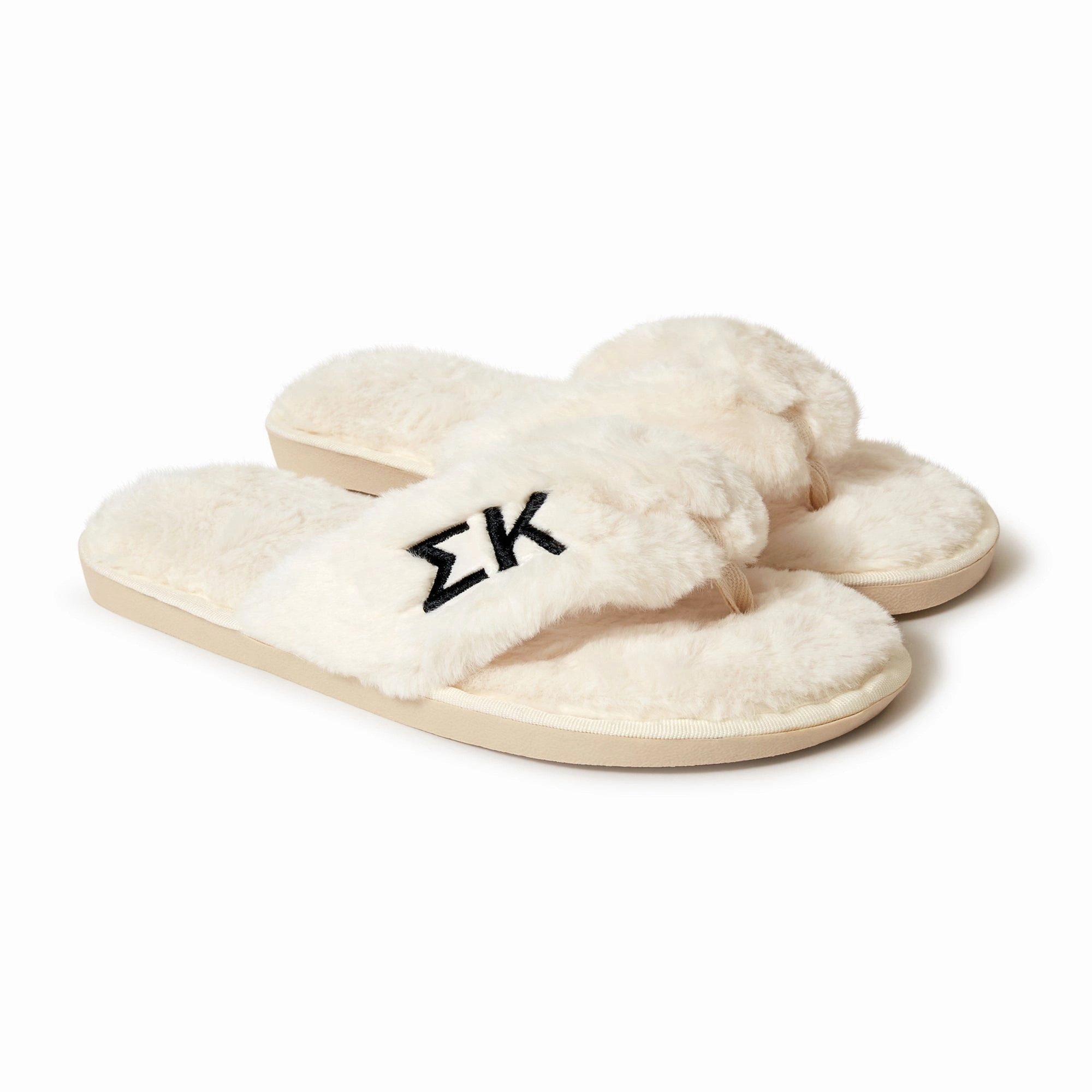 Sigma Kappa - Furry Slippers Women - With SK Embroidery Logo Slippers Feathers