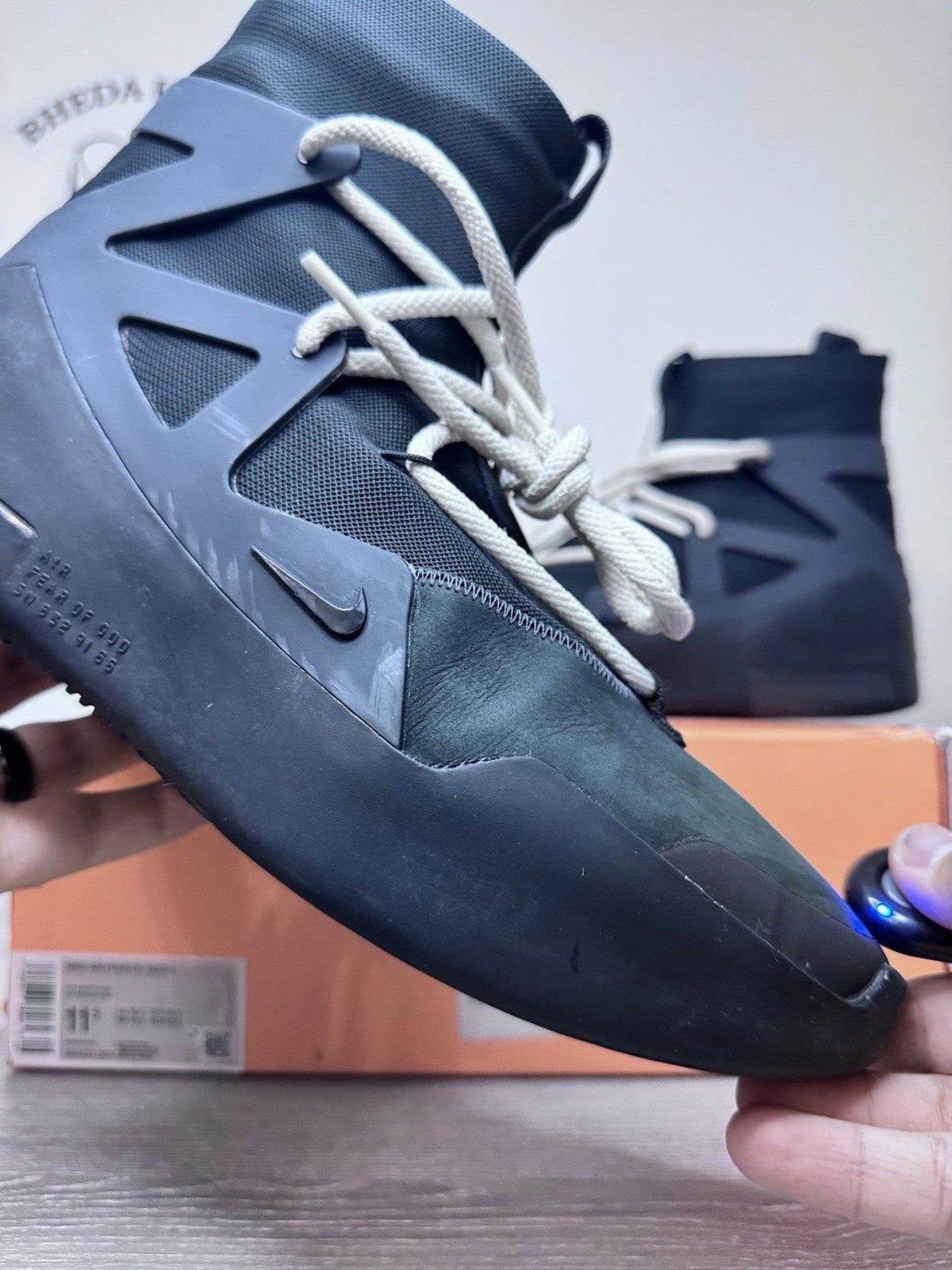 Size 11.5 - Nike Air Fear of God 1 Triple Black 2020 AR4237-005 Off Noir Asics Volleyball Shoes Hk