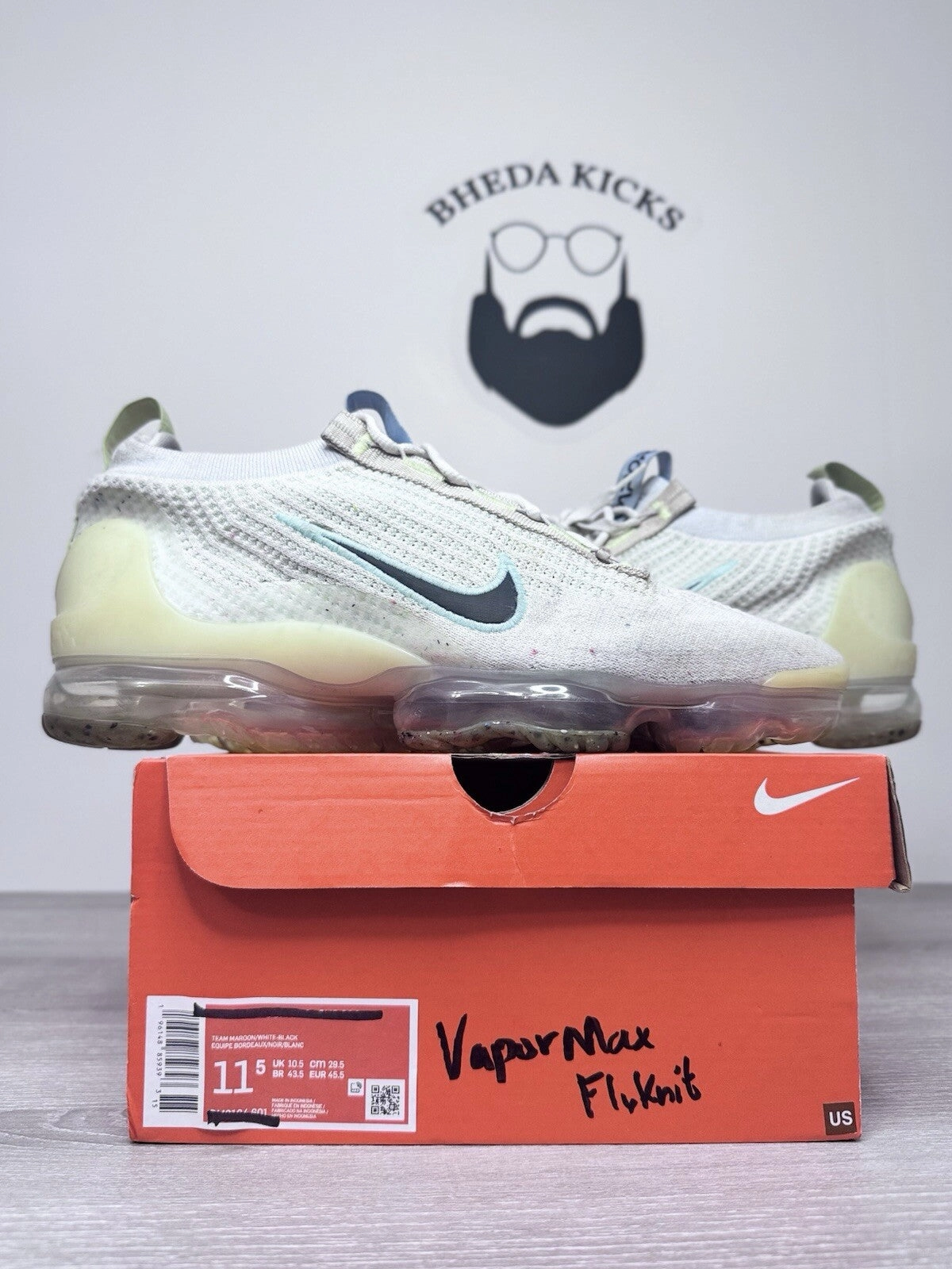 Size 11.5 - Nike Air VaporMax 2021 Flyknit Mismatched Swoosh Shoes DQ7633-100 Asics Dance Fitness Shoes