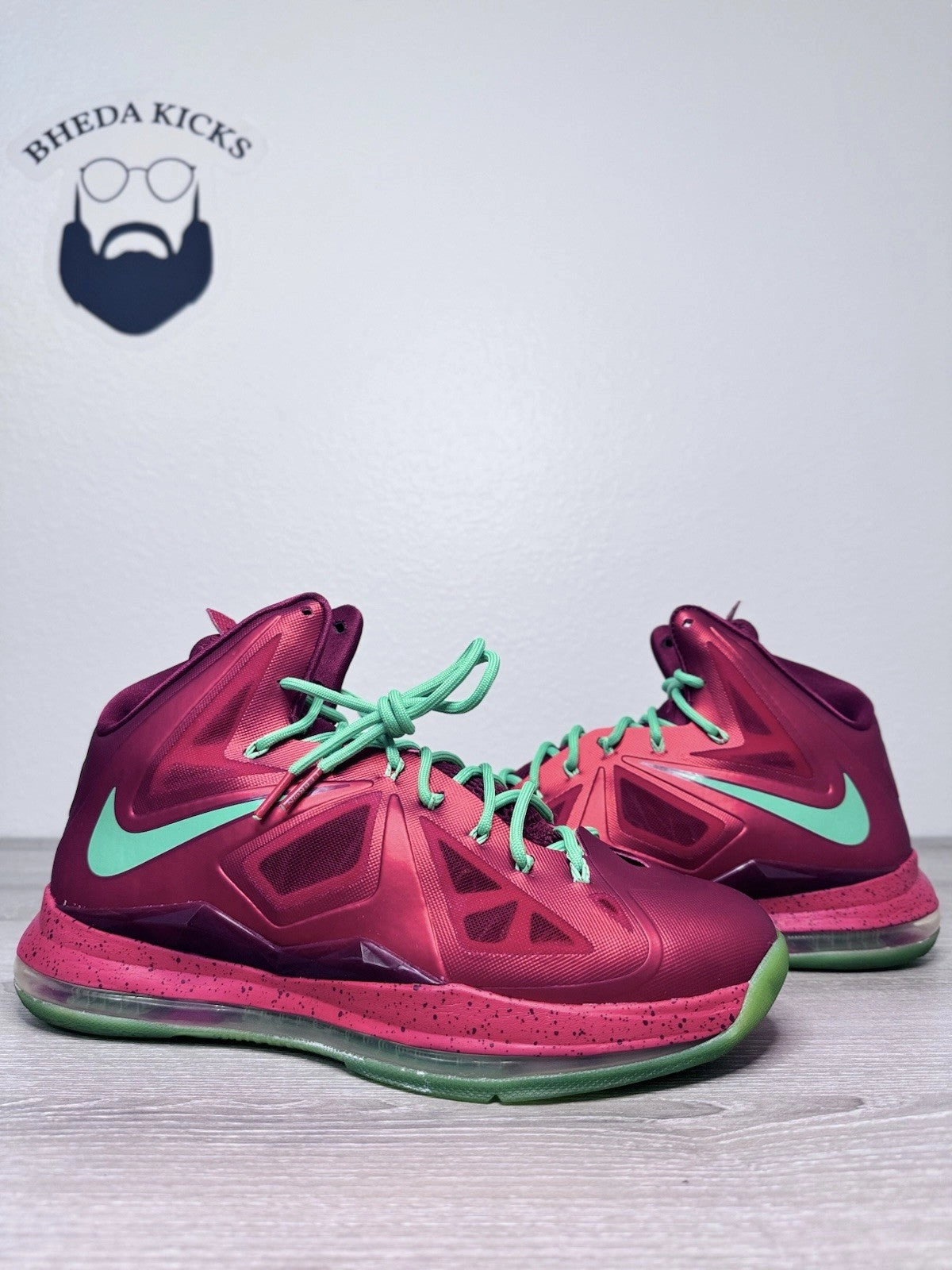 Size 11 - Nike LeBron 10 Christmas 2012 Red Jade Green Preowned 541100-600 Asics Gt-1000 14 Running Shoes