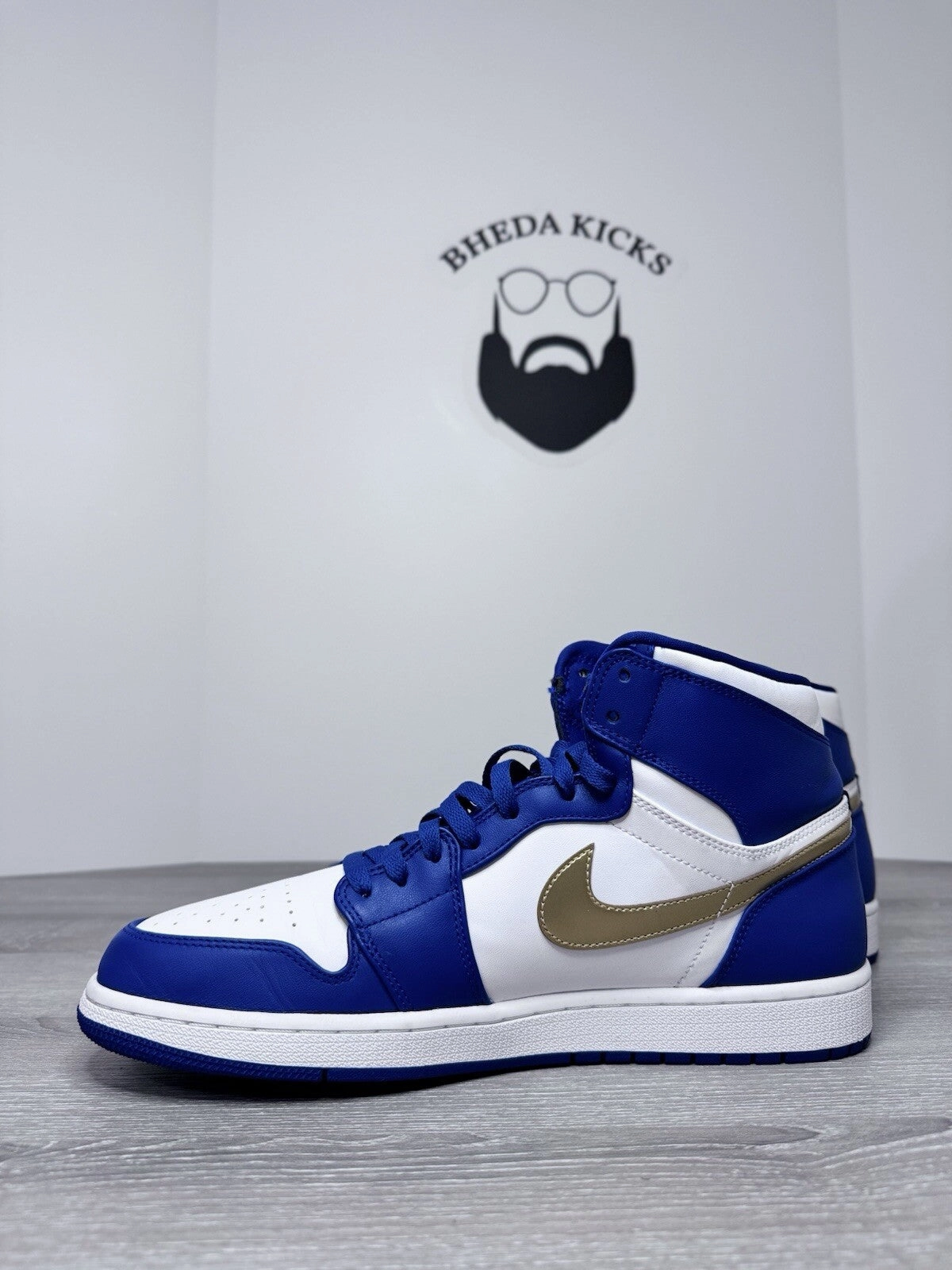 Size 12.5 - Air Jordan 1 High Gold Medal Nike Retro Blue White 2016 332550-406 Asics Splatter Paint Shoes