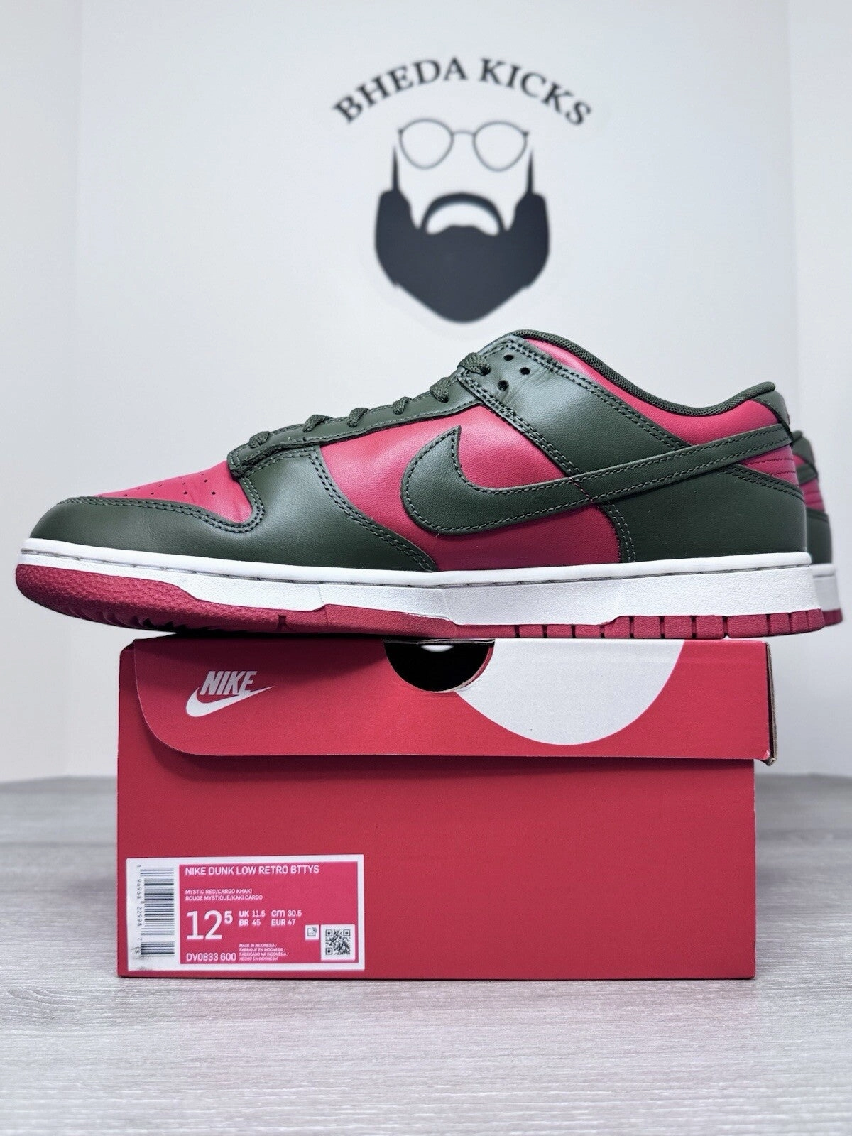 Size 12.5 - Nike Dunk Low Cargo Khaki Mystic Red DV0833-600 Preowned Og Asic Shoes For High Arches
