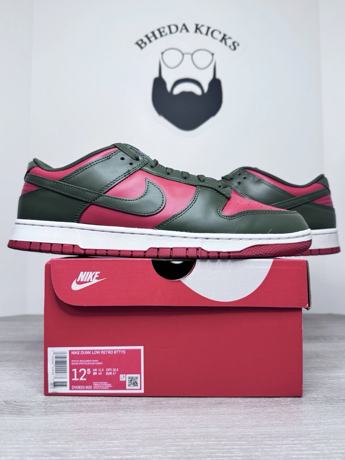 Size 12.5 - Nike Dunk Low Cargo Khaki Mystic Red DV0833-600 Preowned Og Asics Kiko Kostadinov Shoes
